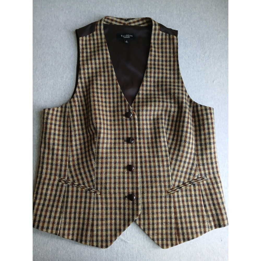 Talbots Vest 12 Wool Plaid Gilet Waistcoat Preppy Academia Bohemian Western Boho